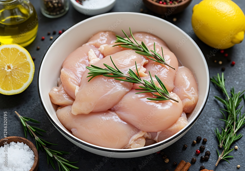 Fresh Chicken Breast with Rosemary, Ready for Cooking Fresh Chicken Breast with Rosemary, Ready for Cooking