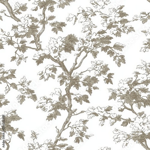 Intricate floral pattern showcasing delicate branches and leaves on a subtle background.