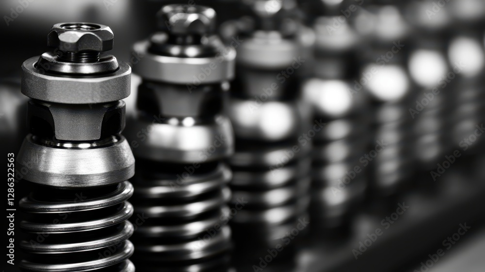 A detailed close-up view showcasing a row of metallic springs arranged neatly on a table surface, highlighting their intricate designs and textures. A detailed close-up view showcasing a row of metallic springs arranged neatly on a table surface, highlighting their intricate designs and textures.