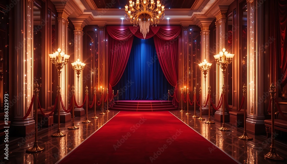 Obraz premium Elegant Red Carpet Event with Stage and Dramatic Lighting