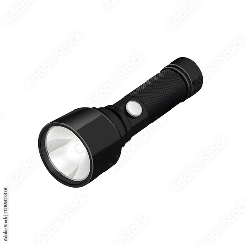 A sleek, high-quality vector illustration of a black flashlight