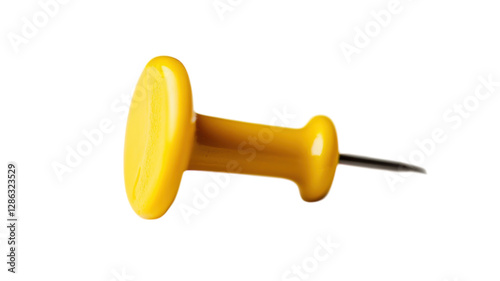 Obraz na płótnie Bright yellow push pin lying on a white surface showcasing its unique design and vibrant color in detail w salonie