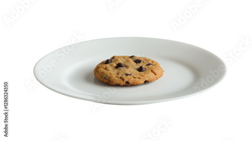 Obraz na płótnie Delicious chocolate chip cookie placed on a simple white plate isolated on a plain background for food styling w salonie