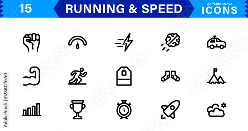 Modern Running and Speed Icons. Scalable Illustrations for Sports, Racing, Training, and Performance Graphics