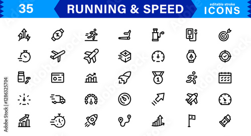 Modern Running and Speed Icons. Scalable Illustrations for Sports, Racing, Training, and Performance Graphics