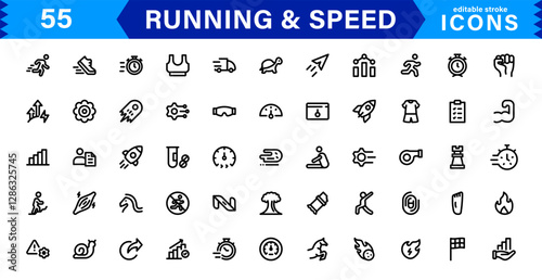 Modern Running and Speed Icons. Scalable Illustrations for Sports, Racing, Training, and Performance Graphics