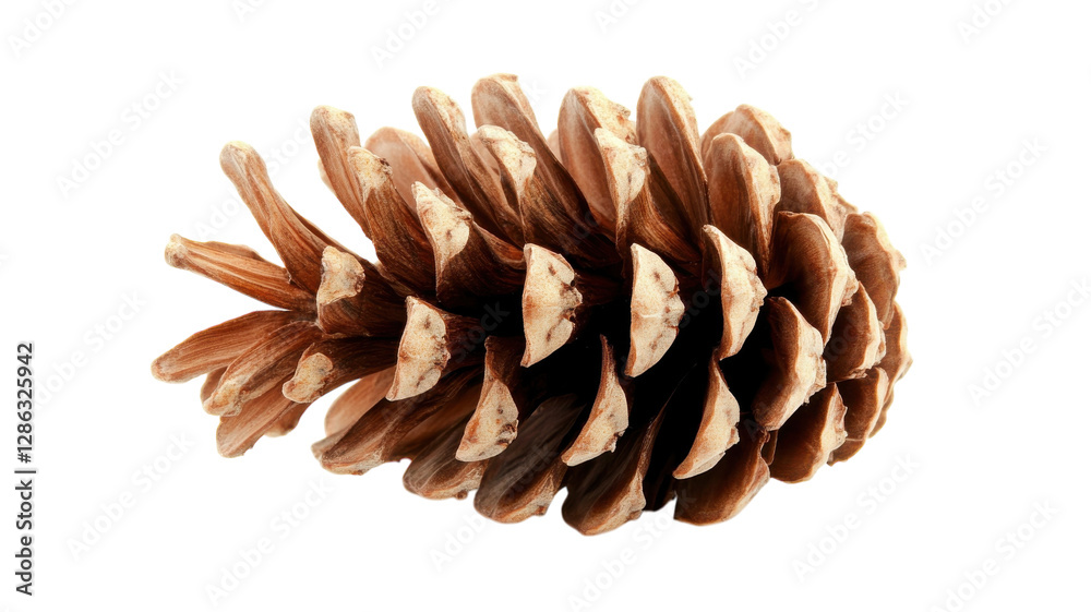 Pine cone isolated on a white background, showcasing its unique texture and natural structure in detail