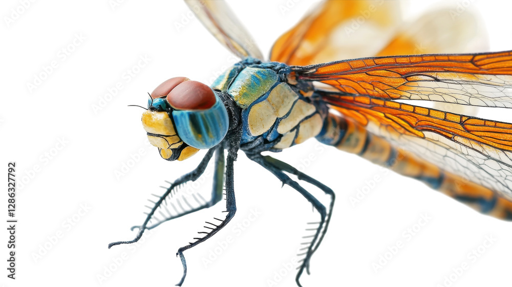 Close-up of a vibrant dragonfly highlighting intricate details and vivid colors during daylight