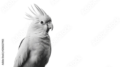Obraz na płótnie White cockatoo standing against a plain backdrop showcasing its vibrant crest and curious expression in bright lighting w salonie