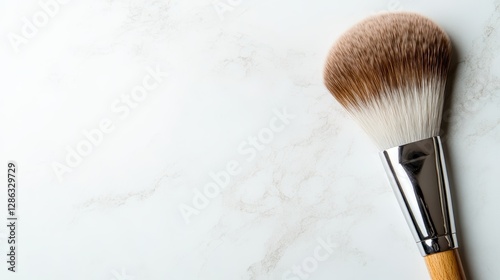 This image showcases a chic makeup brush elegantly displayed on a sophisticated surface, highlighting its soft bristles and appealing design for beauty enthusiasts everywhere.