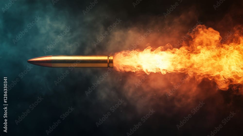 Fototapeta premium Fiery Bullet in Flight Dramatic Fire Trail Explosive Action Shot