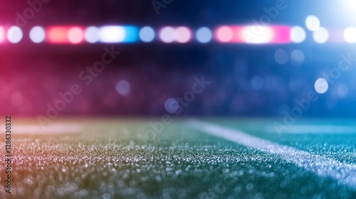 Stadium grass, night game, lights, blurred crowd