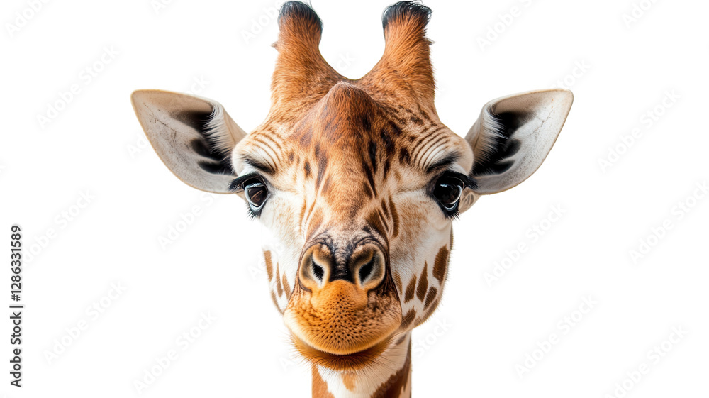 Giraffe close-up showcasing unique features and expressions with a clean background