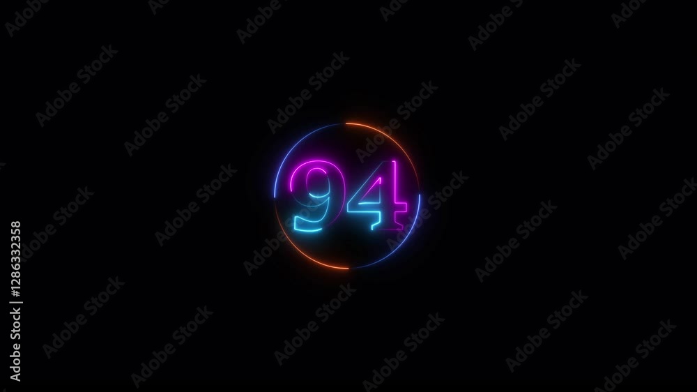 Abstract beautiful neon countdown 94 number background animation 4K video. Abstract beautiful neon countdown 94 number background animation 4K video.