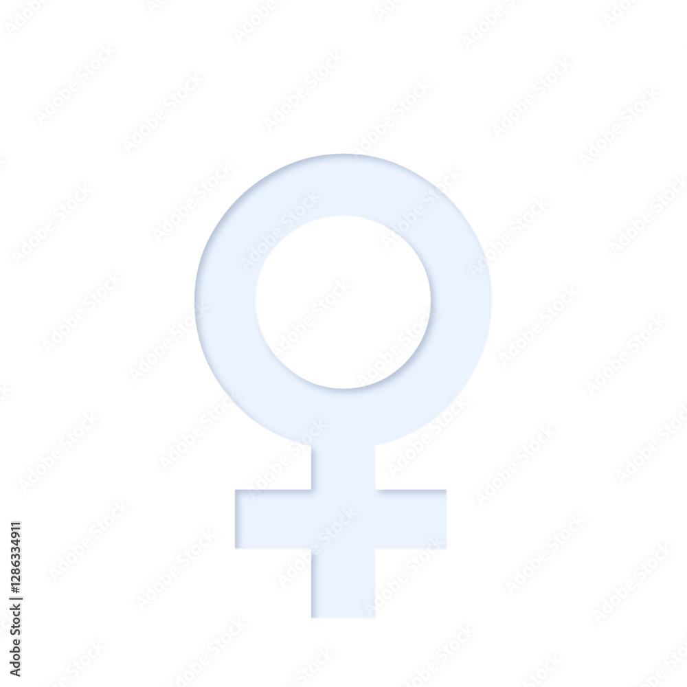 ♀ female gender symbol in light blue color with inner shadow and cutout effect, transparent background ♀ female gender symbol in light blue color with inner shadow and cutout effect, transparent background