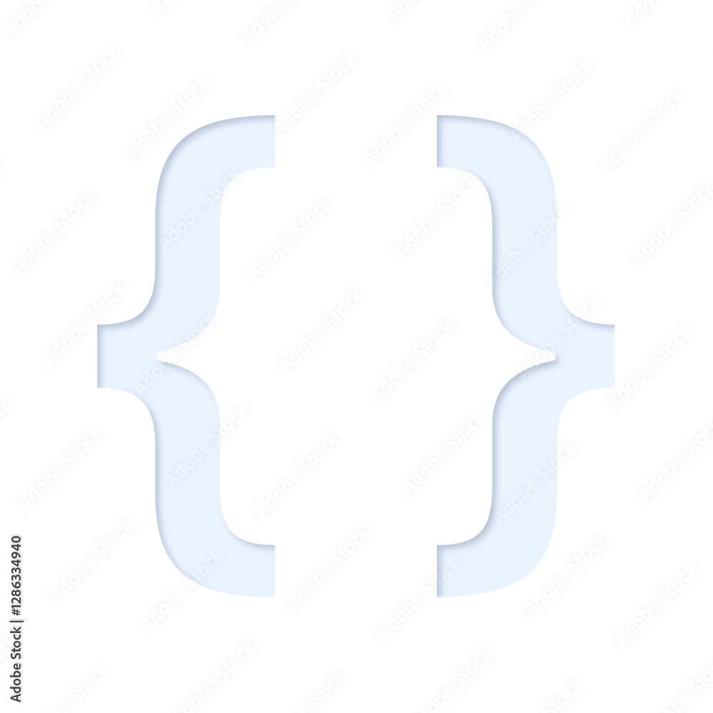 { } braces curly brackets in light blue color with inner shadow and cutout effect, transparent background { } braces curly brackets in light blue color with inner shadow and cutout effect, transparent background