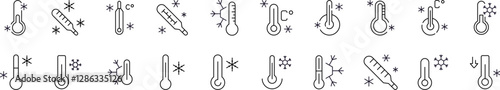 Thermometer and Snow Modern Outline Style Icons for Design, Cards, Apps, Social Networks