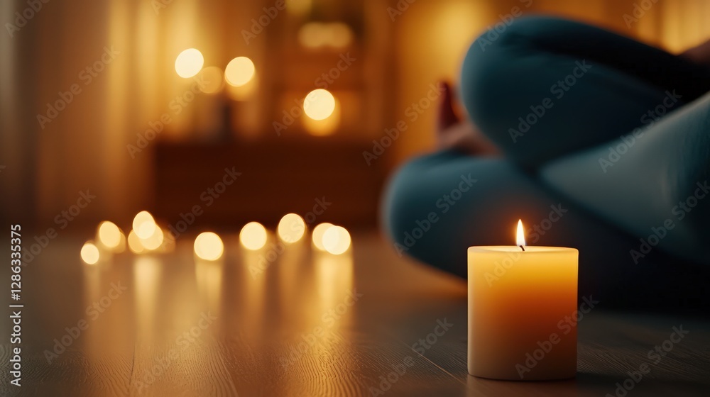 Candle Flickering on Wooden Floor Creating a Warm and Cozy Atmosphere in a Relaxing Home Interior Candle Flickering on Wooden Floor Creating a Warm and Cozy Atmosphere in a Relaxing Home Interior