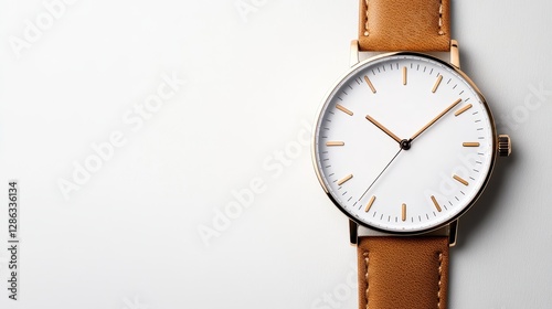 Wallpaper Mural A minimalist wristwatch with a brown leather strap is elegantly laid against a soft backdrop, signifying a blend of simplicity and modern luxury for discerning wearers. Torontodigital.ca