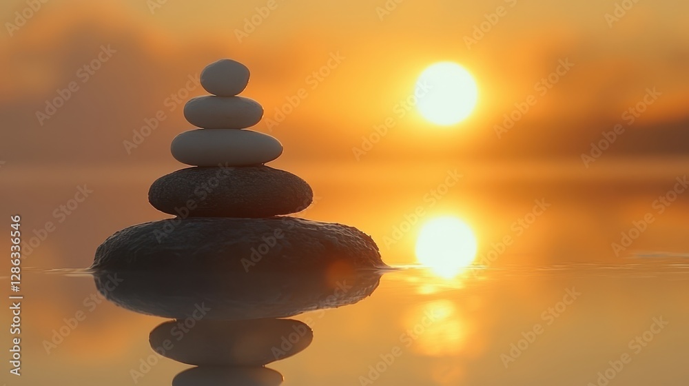 A serene stack of rocks gracefully balanced on calm water, reflecting nature's beauty and harmony in a tranquil outdoor setting. A serene stack of rocks gracefully balanced on calm water, reflecting nature's beauty and harmony in a tranquil outdoor setting.