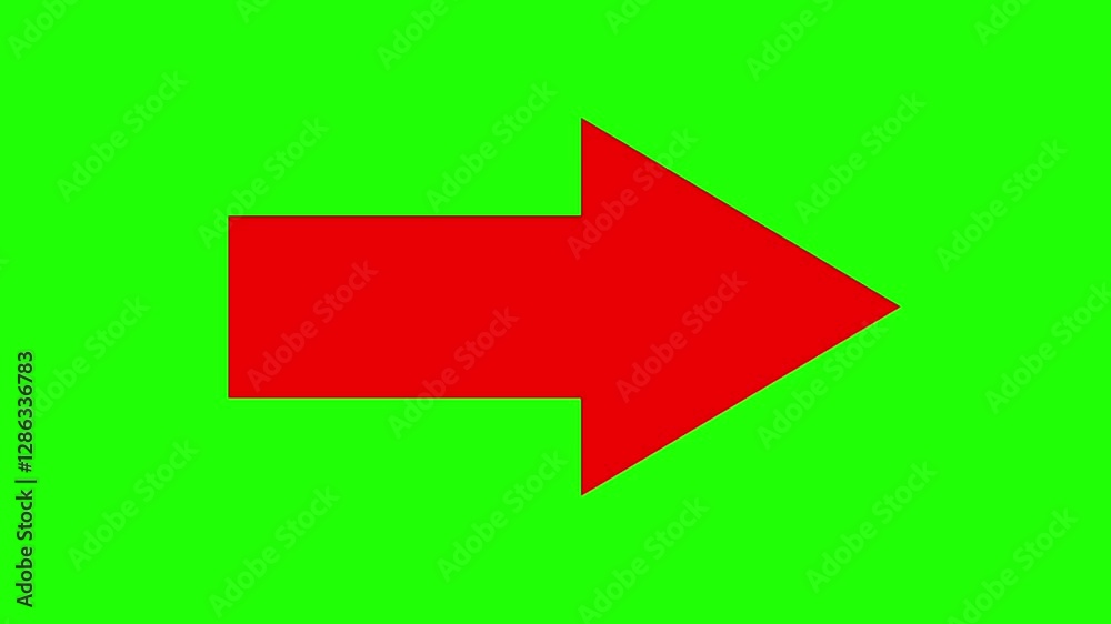 Red arrow is pointing right on green screen background, 3d arrow animation Red arrow is pointing right on green screen background, 3d arrow animation