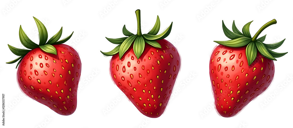 Luscious Strawberries: Juicy, ripe, and ready to delight! A trio of tempting treats., absolutely white background with clipping paths Luscious Strawberries: Juicy, ripe, and ready to delight! A trio of tempting treats., absolutely white background with clipping paths