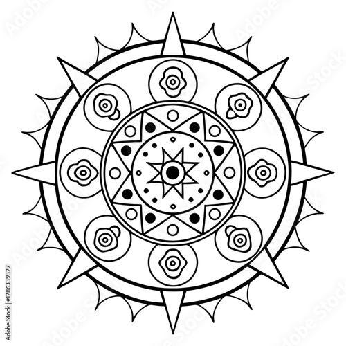 Gothic Mandala. Dark and Intricate Coloring Design. Generative AI.