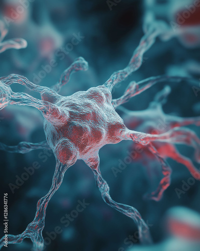 Amyloid plaque brain. Neurodegeneration cells. Beta-amyloid diagnosis. Image of beta-amyloid fibrils forming extracellular deposits in biological context. photo