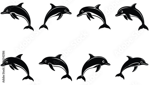 Sea silhouettes set. Dolphoin Vector Silhouette set Collection.
