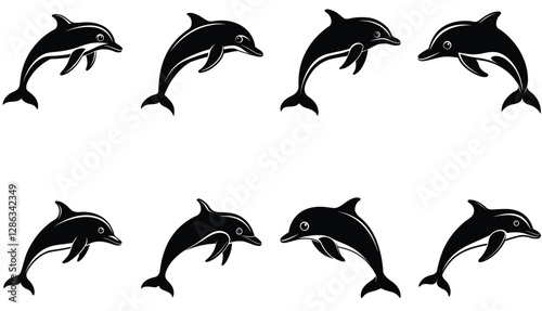 Sea silhouettes set. Dolphoin Vector Silhouette set Collection.