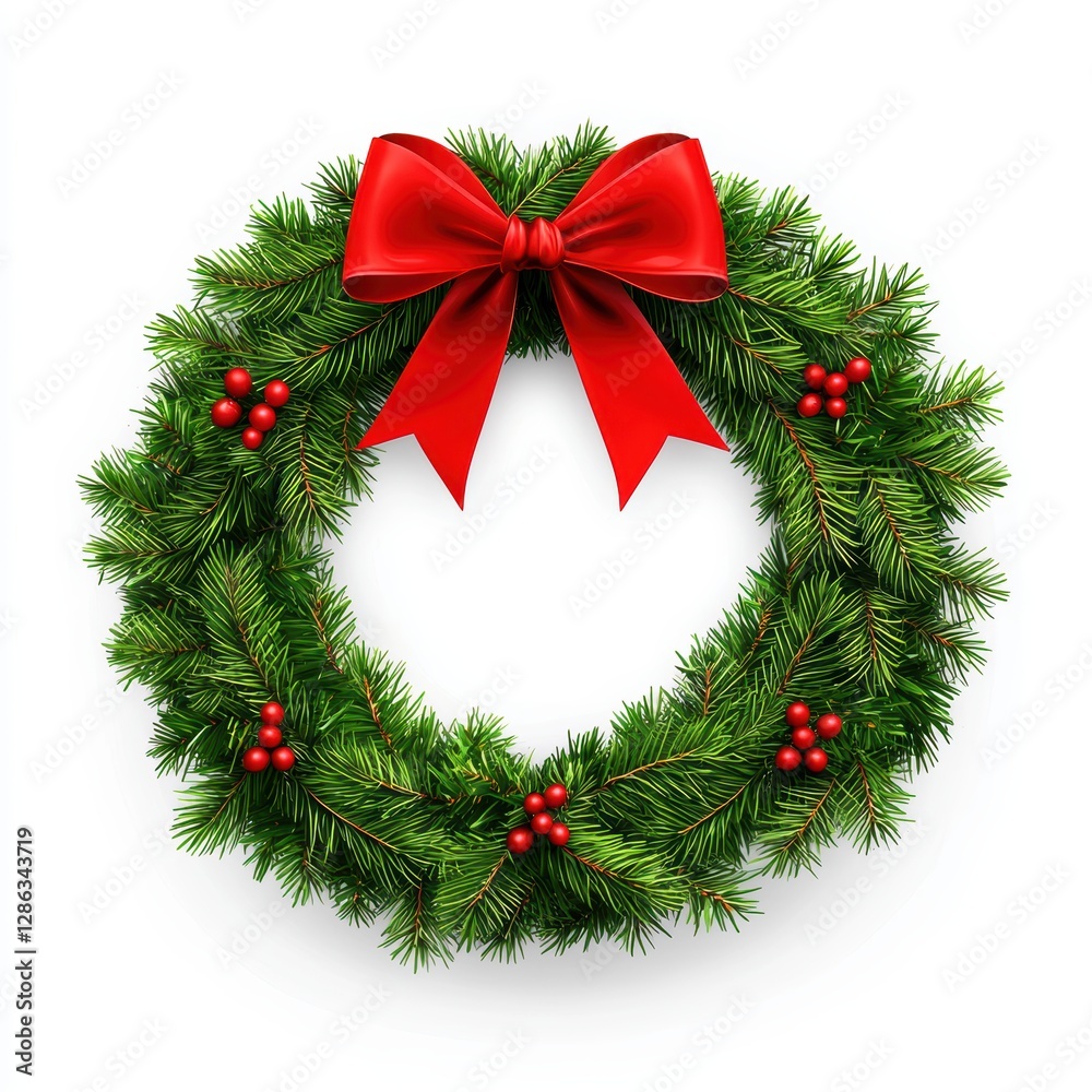Christmas wreath with a red bow isolated on white background Christmas wreath with a red bow isolated on white background