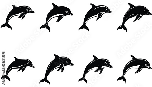 Sea silhouettes set. Dolphoin Vector Silhouette set Collection.