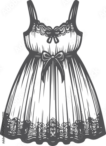 Girls Empire Babydoll Dress design with smocking chest details flat sketch fashion illustration drawing