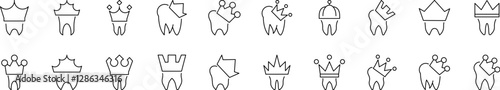 Dental Crown Bundle of Related Line Icons. Outline Signs for Graphic and Web Design, Apps, Adverts, Various Cards