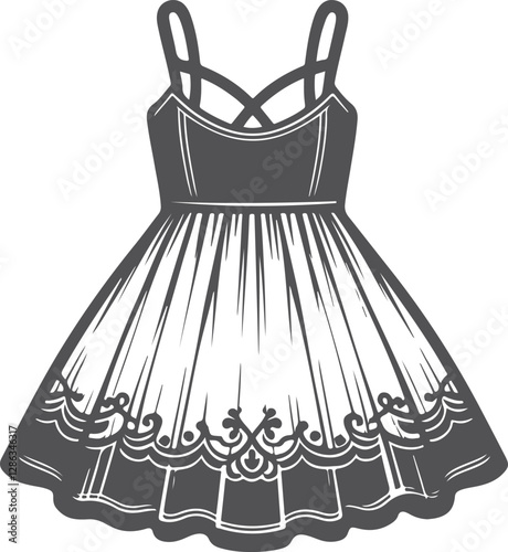 Girls Empire Babydoll Dress design with smocking chest details flat sketch fashion illustration drawing