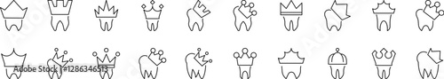 Dental Crown Line Icon Pack. Outline Signs for Graphic and Web Design, Apps, Adverts, Various Cards