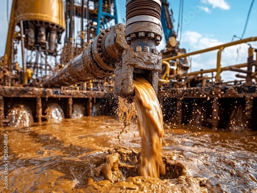 Industrial machinery in action: mud pump and drilling process.