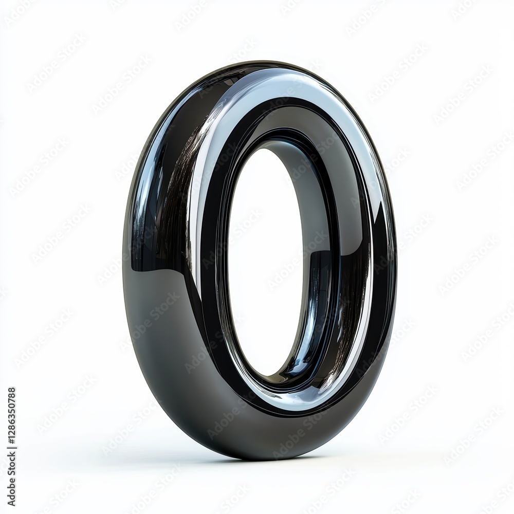 Number 0 made of glossy black obsidian with deep mirror-like reflections and sharp edges isolated on a clean white background Number 0 made of glossy black obsidian with deep mirror-like reflections and sharp edges isolated on a clean white background