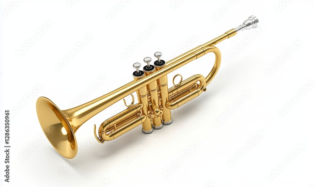 Obraz premium Gold trumpet isolated on white background for music projects