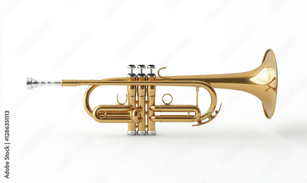 Fototapeta premium Gold trumpet isolated on white background, ready for music production