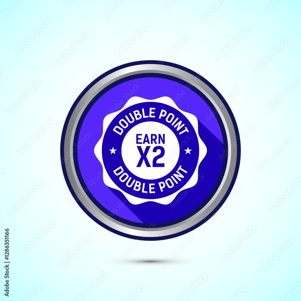 Earn x2 double point icon design illustration. Earn x2 sign symbol for promotion, Blue color shadow button design