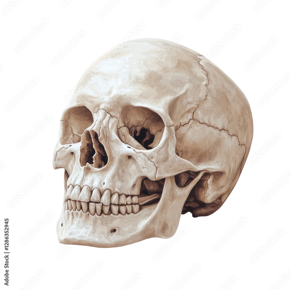 Obraz premium Human skull anatomical model isolated on transparent background, PNG