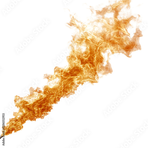 Long Flowing Flame from Fire Hose Test Cap Isolated on Transparent Background