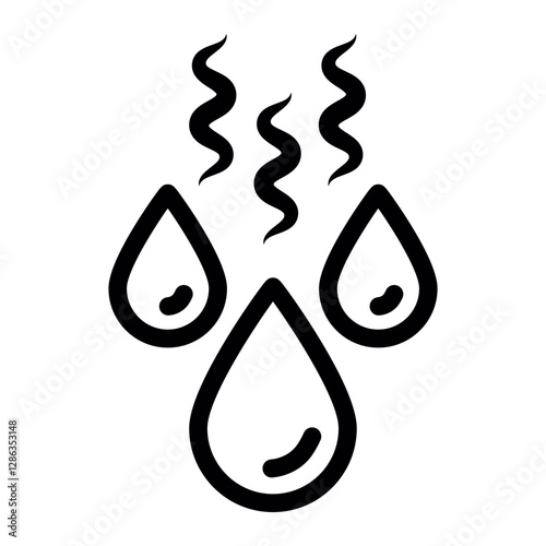 icon of three droplets with wavy lines above them symbolizing toxic liquid hazardous chemicals or evaporating substances.