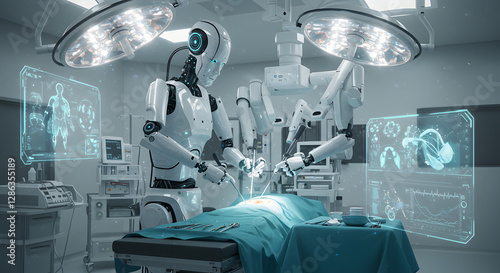 futuristic robot performing surgery in a high tech operating room advanced medical technology