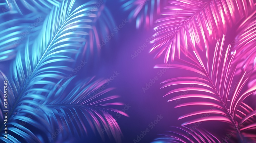 Fototapeta premium A blue and purple background with a green and purple leaf