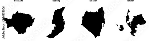 Surakarta, Tabalong, Tabanan, Takalar outline maps