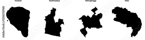 Tarakan, Tasikmalaya, Tebingtinggi, Tebo outline maps
