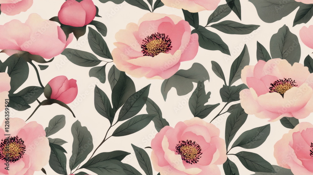 seamless floral peony pattern on background seamless floral peony pattern on background