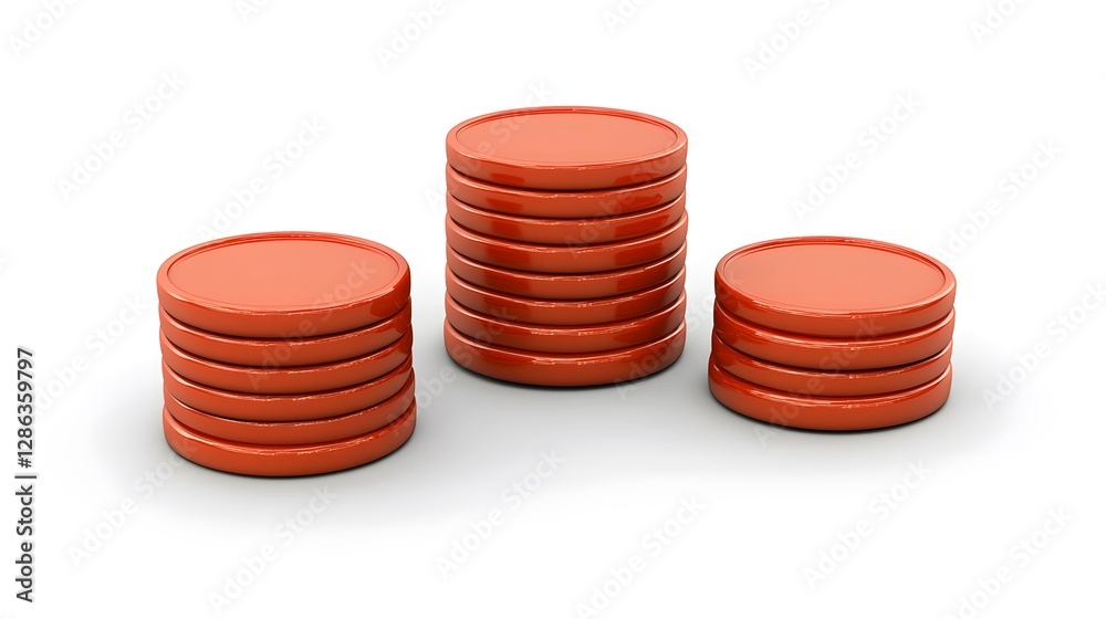 Three Stacks of Coins Isolated on a White Background Three Stacks of Coins Isolated on a White Background